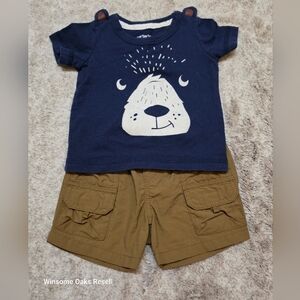 Navy Bear Graphic Tee and Khaki Shorts Set
